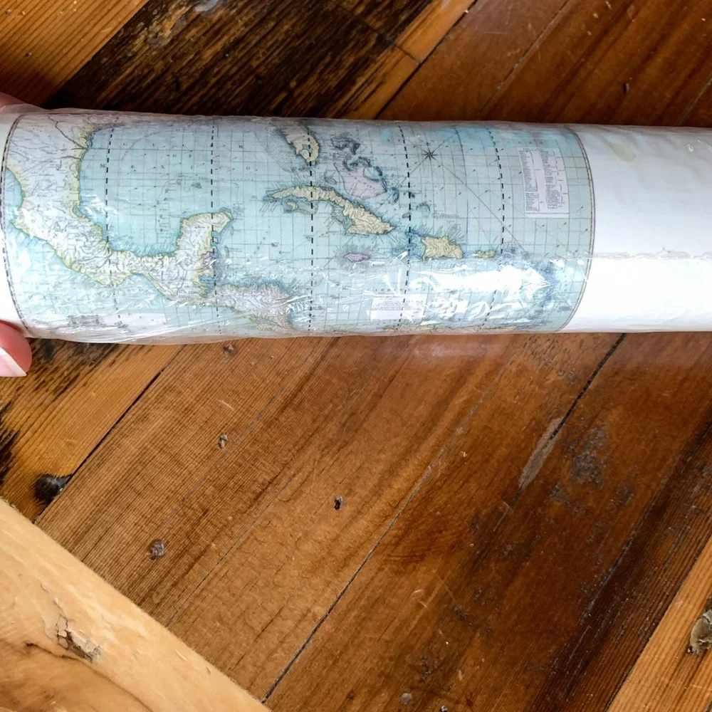Pottery Barn Sure Strip West Indies vintage map 8’ x 5’ mural hanging wallpaper